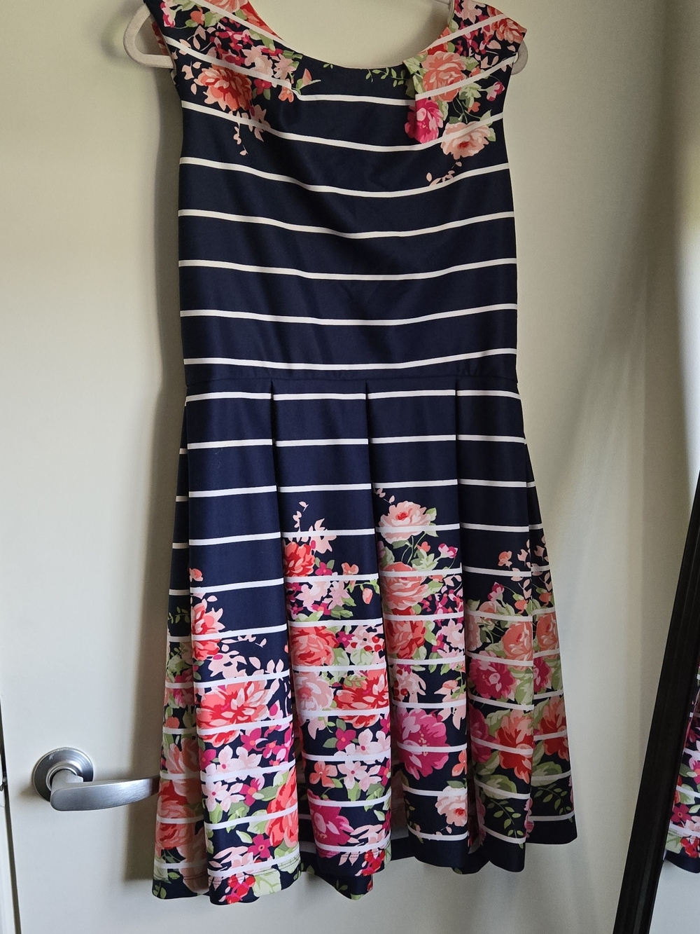 Floral Navy Stripe A-Line Dresa